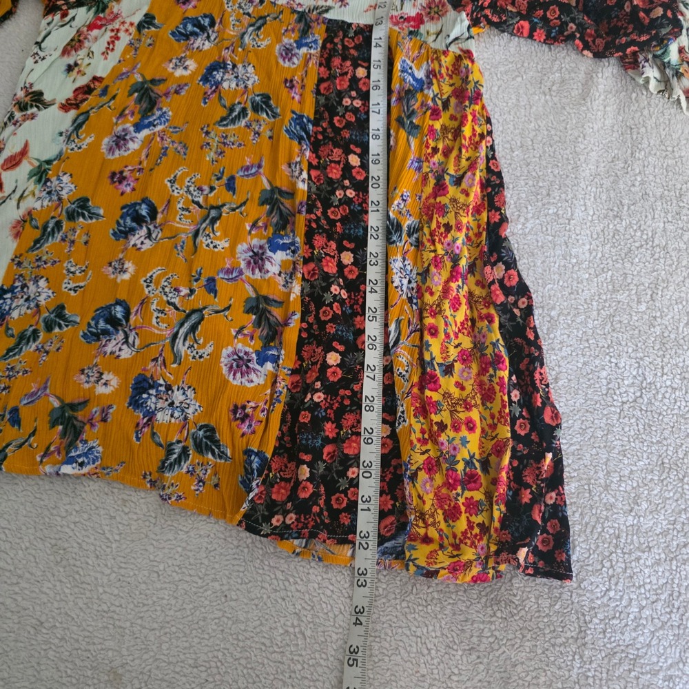 Umgee USA Floral Patchwork Mini Dress V-Neck Boho Babydoll Multi Womens S - Picture 6 of 7